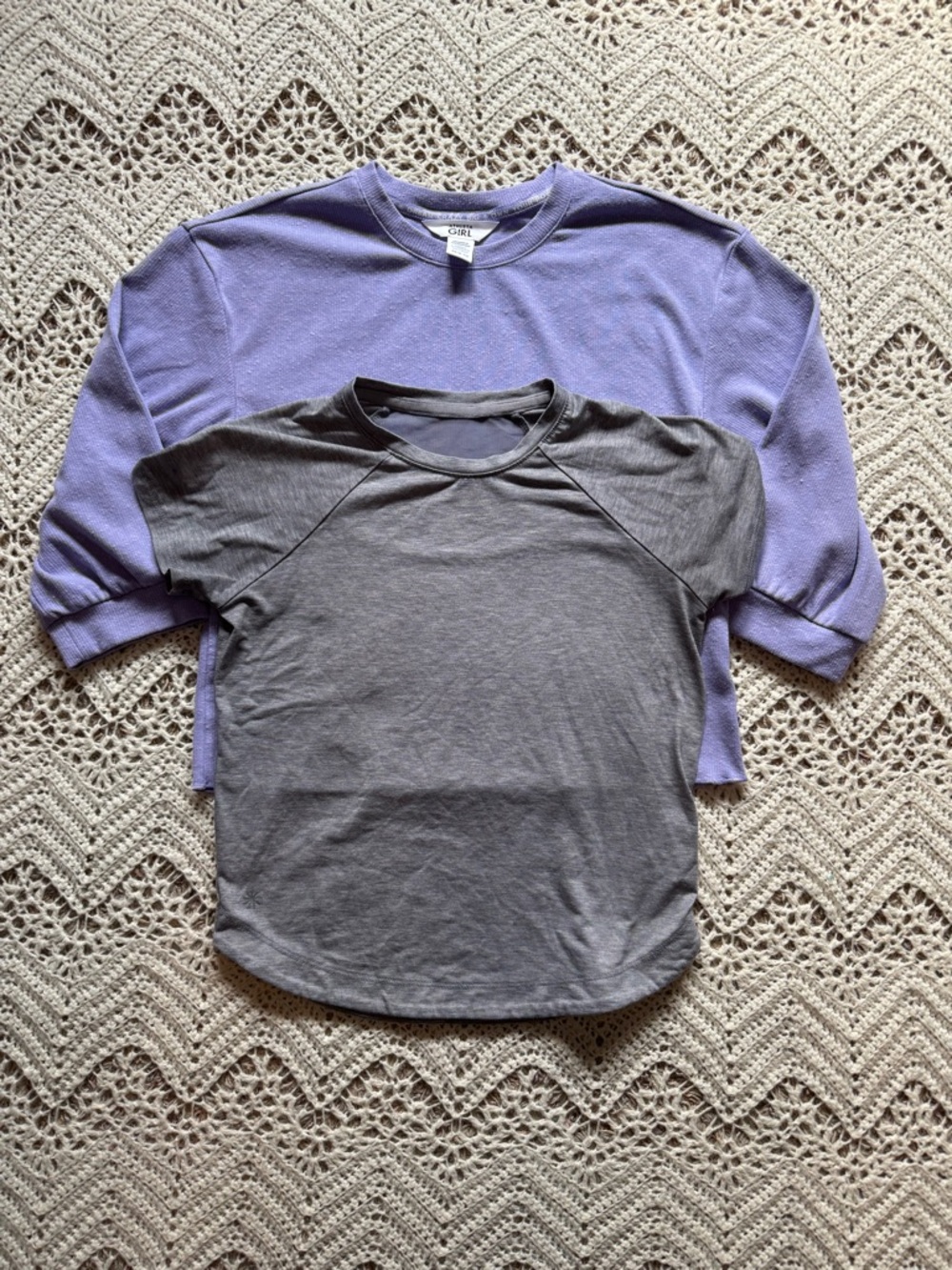 Athleta Girl Bundle (Size M 8/10): Lavender Long Sleeve + Grey Athletic Tee